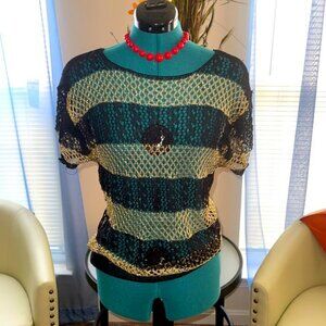 Flam Mode | Black & Gold Netted Top